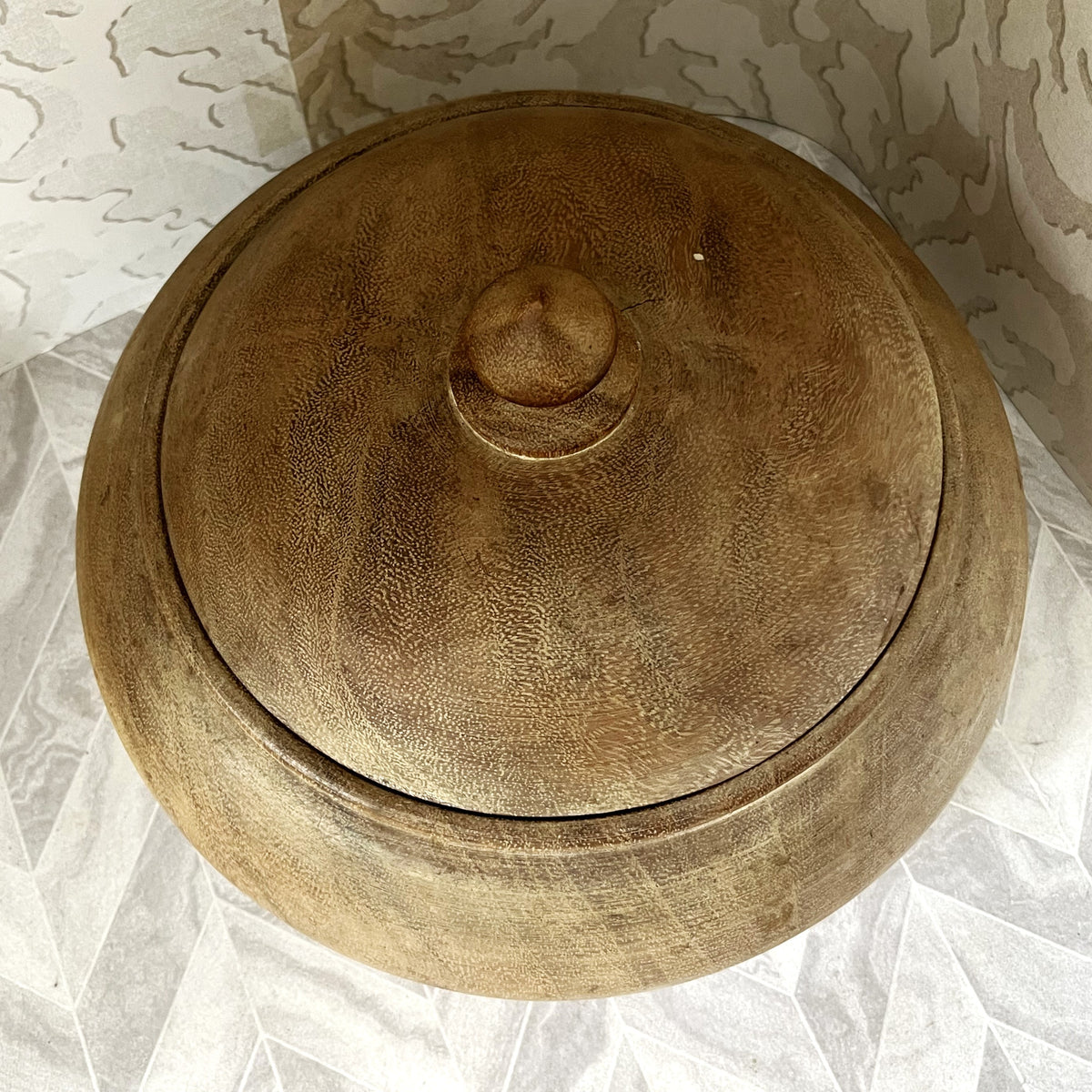 Carved Wood: Large Solid Kiaat Lidded Bowl