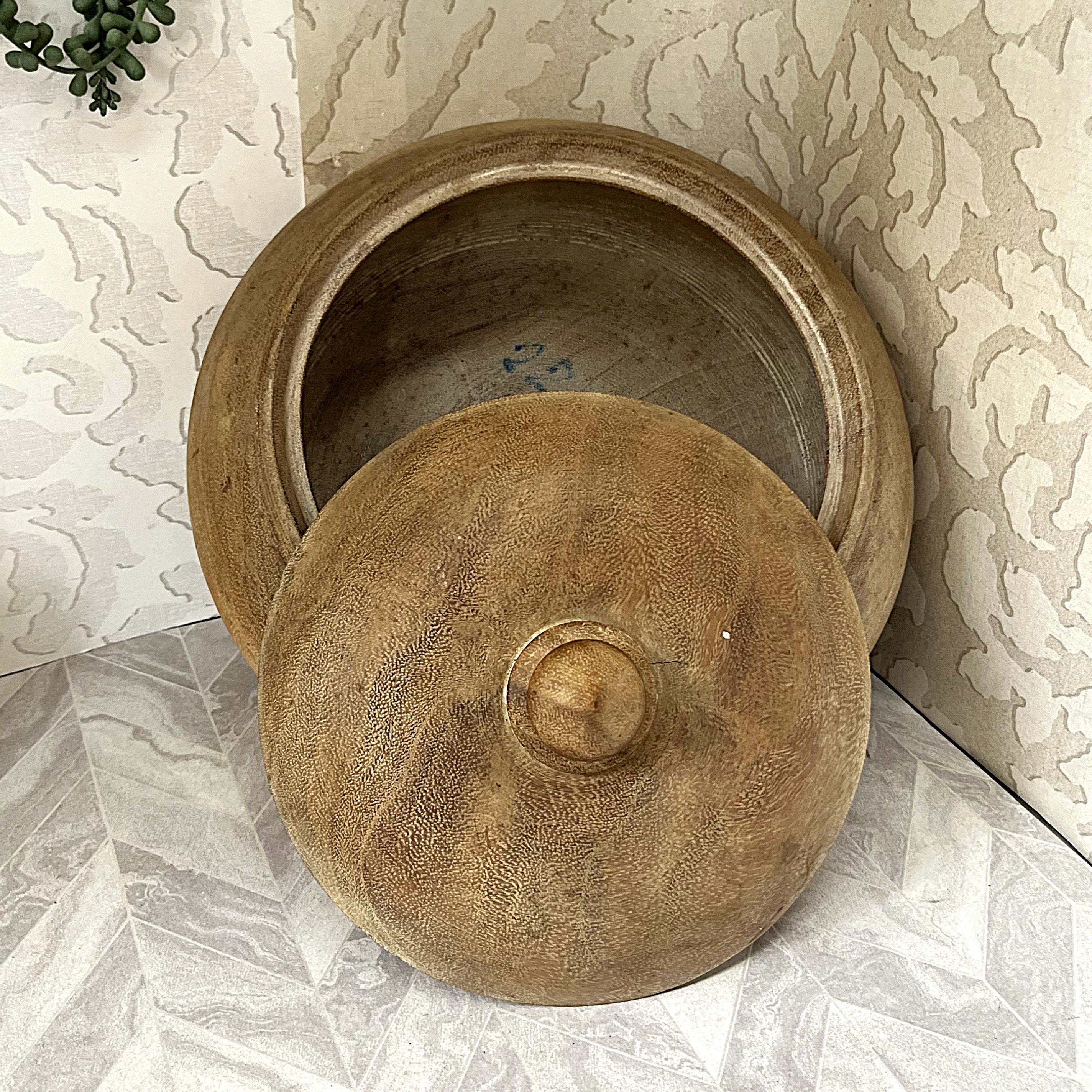 Carved Wood: Large Solid Kiaat Lidded Bowl