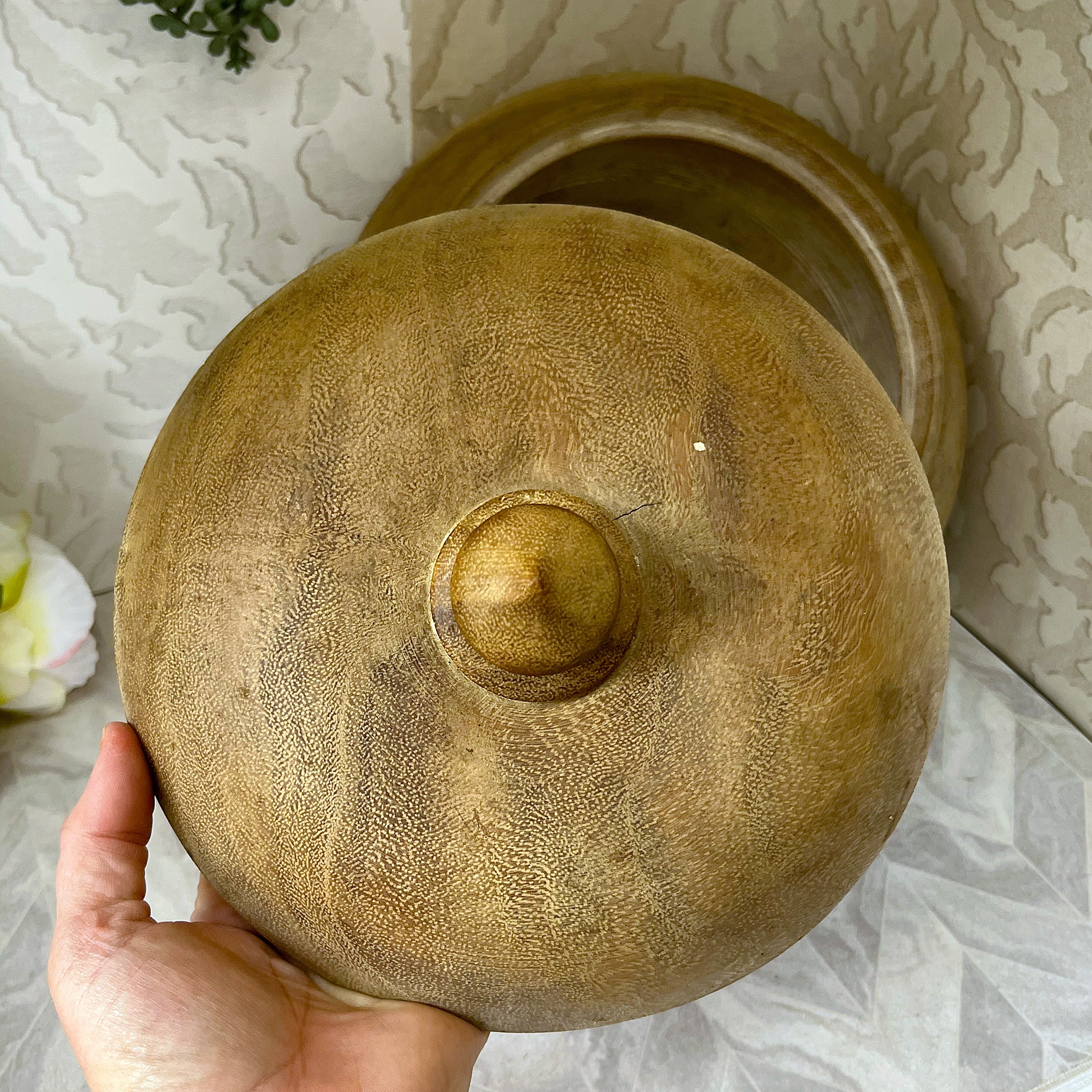 Carved Wood: Large Solid Kiaat Lidded Bowl