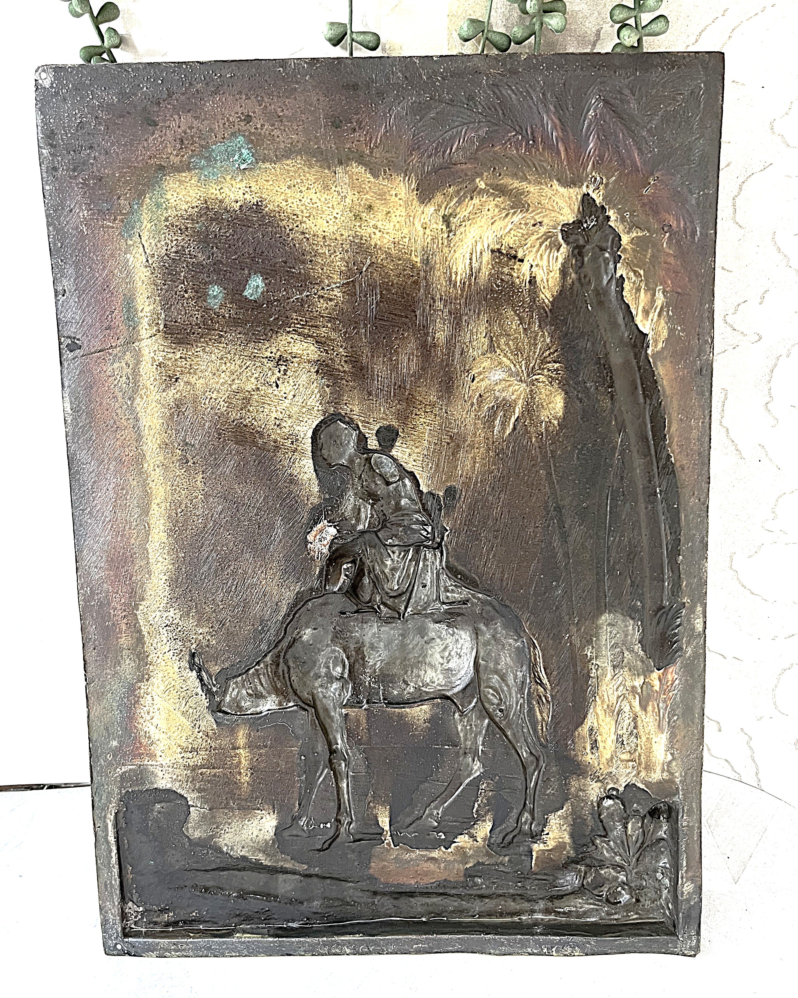 Three-Dimensional Wall Art: Antique WMF Jugendstil Orientalist Camel Bas-Relief Plaque, c.1900