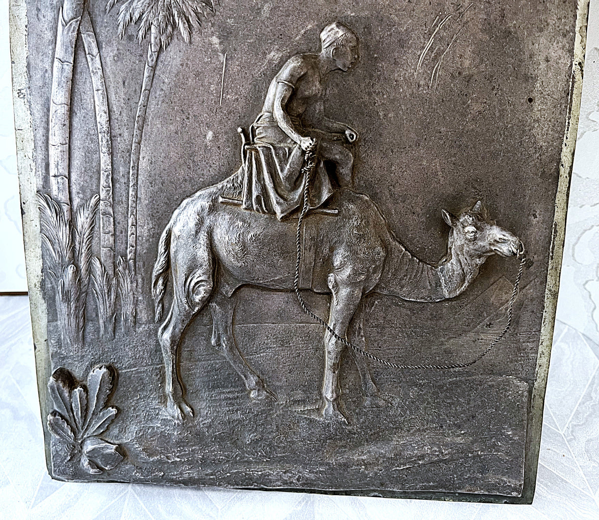 Three-Dimensional Wall Art: Antique WMF Jugendstil Orientalist Camel Bas-Relief Plaque, c.1900
