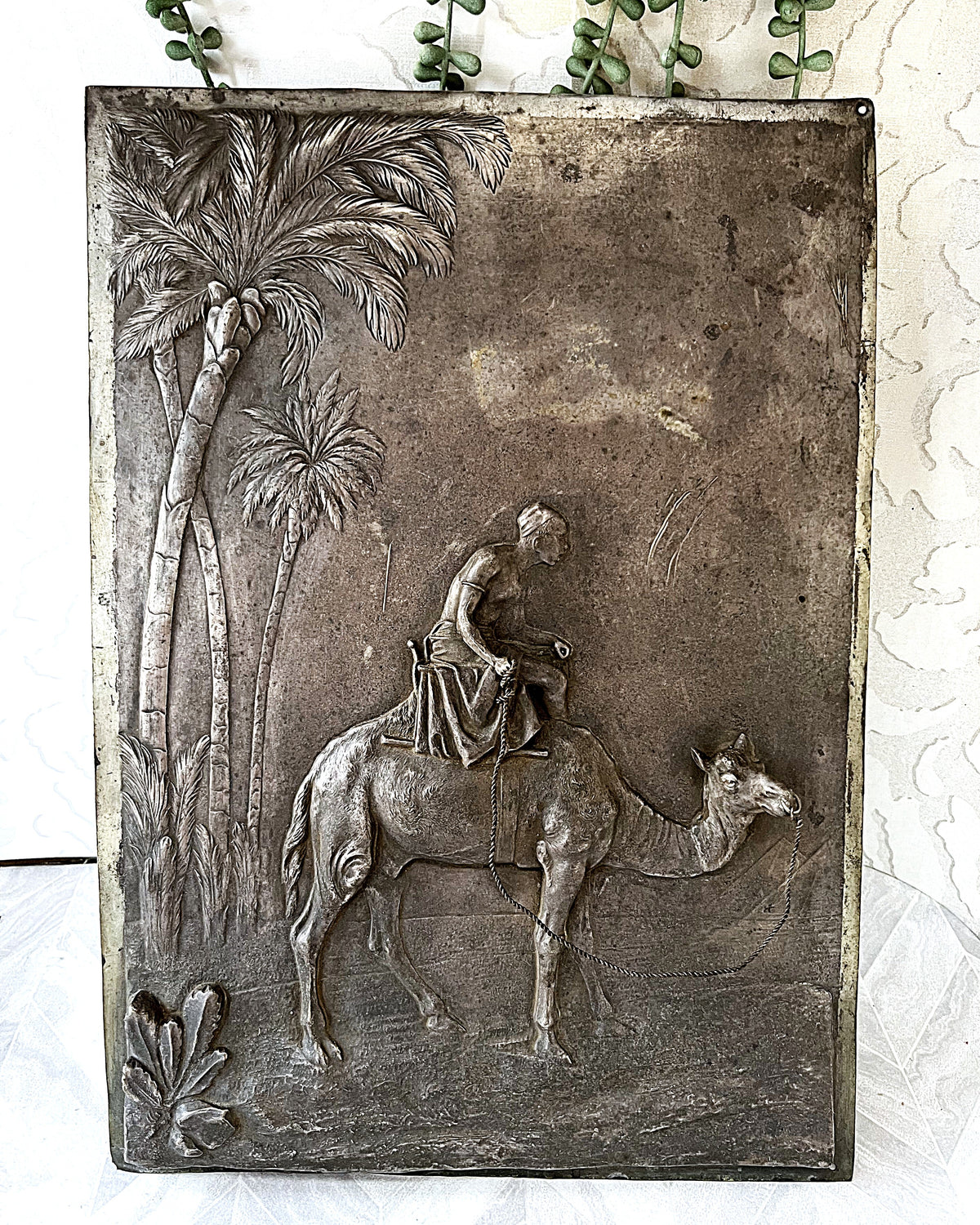 Three-Dimensional Wall Art: Antique WMF Jugendstil Orientalist Camel Bas-Relief Plaque, c.1900