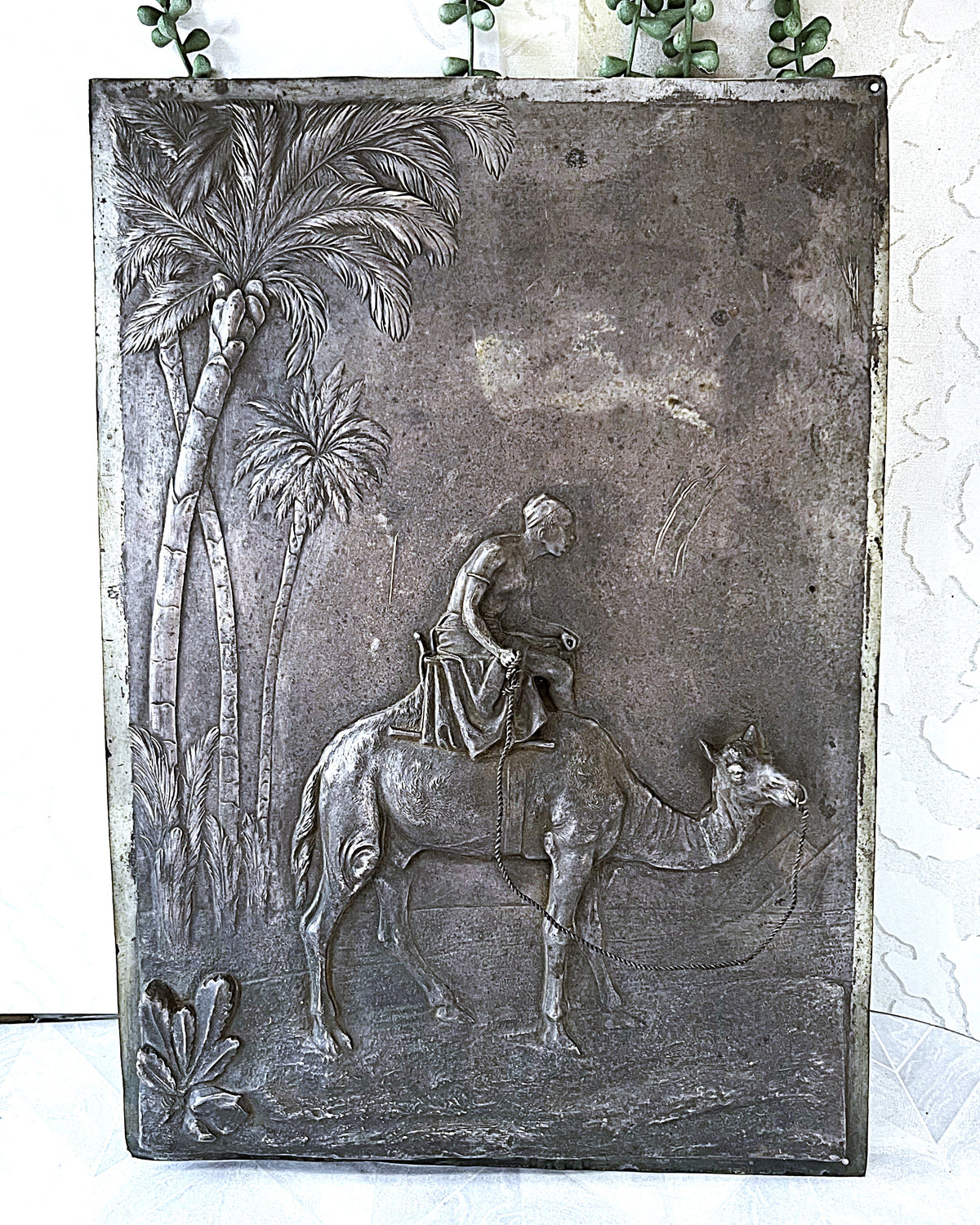 Three-Dimensional Wall Art: Antique WMF Jugendstil Orientalist Camel Bas-Relief Plaque, c.1900