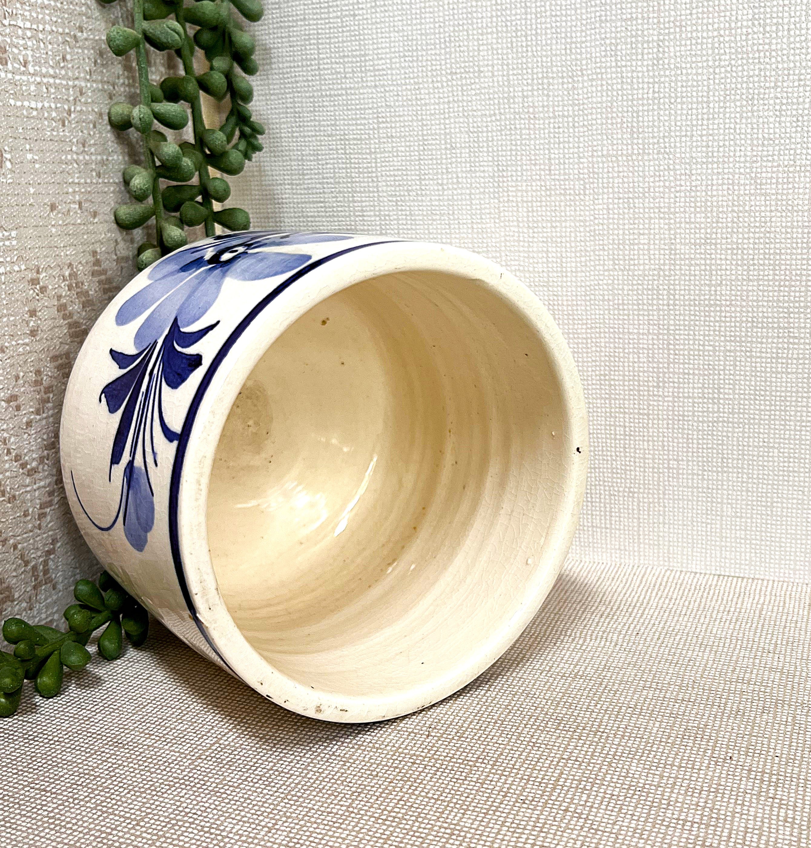Studio Pottery: Small Salt Crock Blue Floral