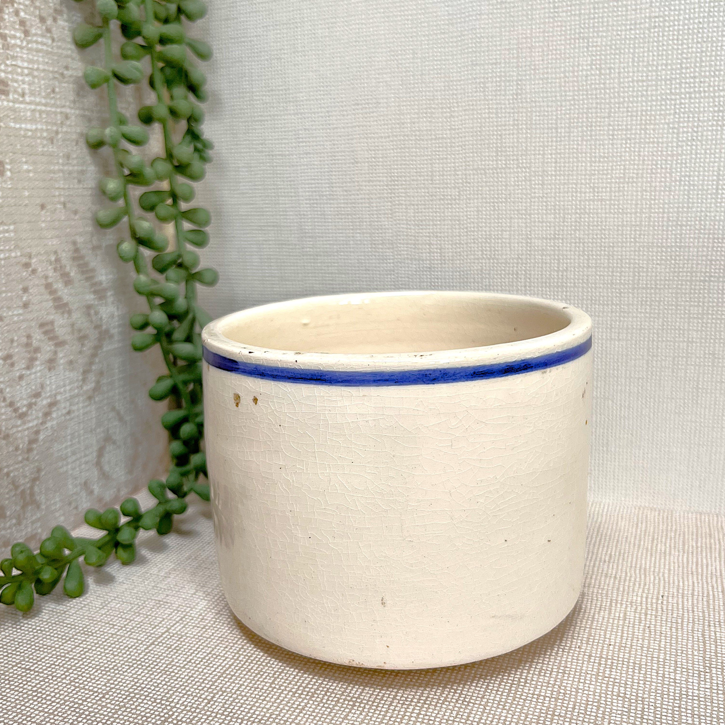 Studio Pottery: Small Salt Crock Blue Floral