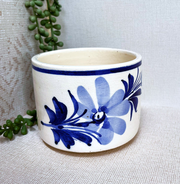 Studio Pottery: Small Salt Crock Blue Floral