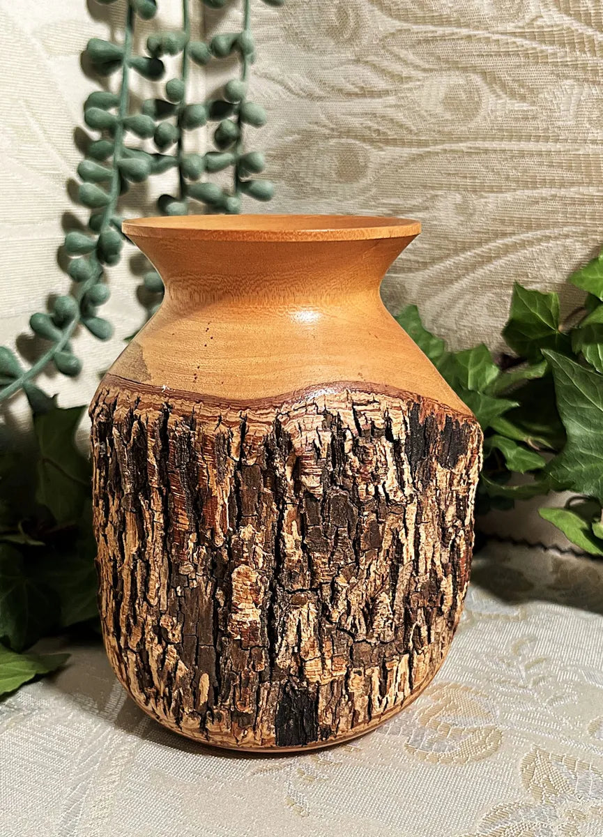 Wood Décor: Live-Edge Hardwood Tree Bark Vase