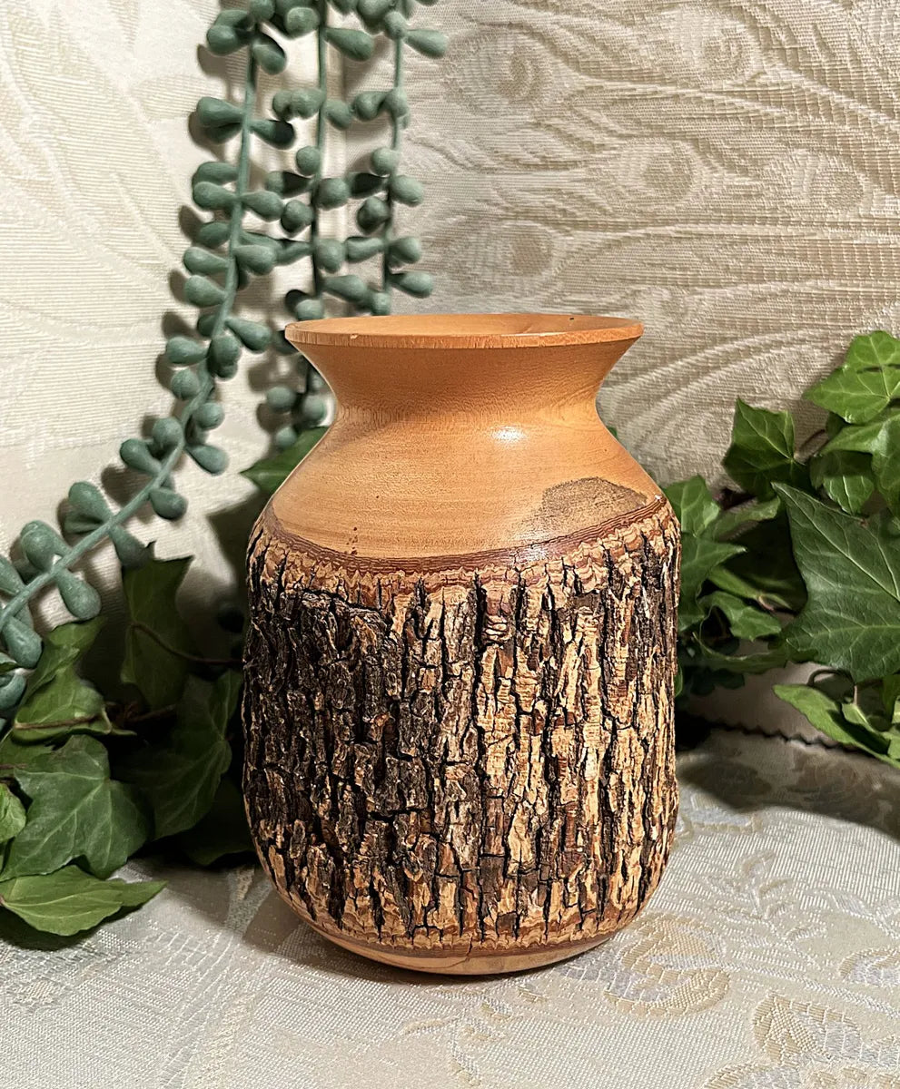 Wood Décor: Live-Edge Hardwood Tree Bark Vase