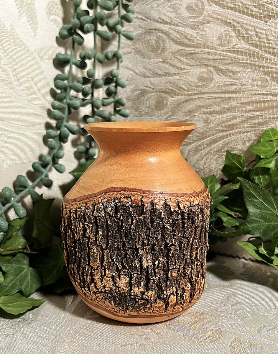 Wood Décor: Live-Edge Hardwood Tree Bark Vase