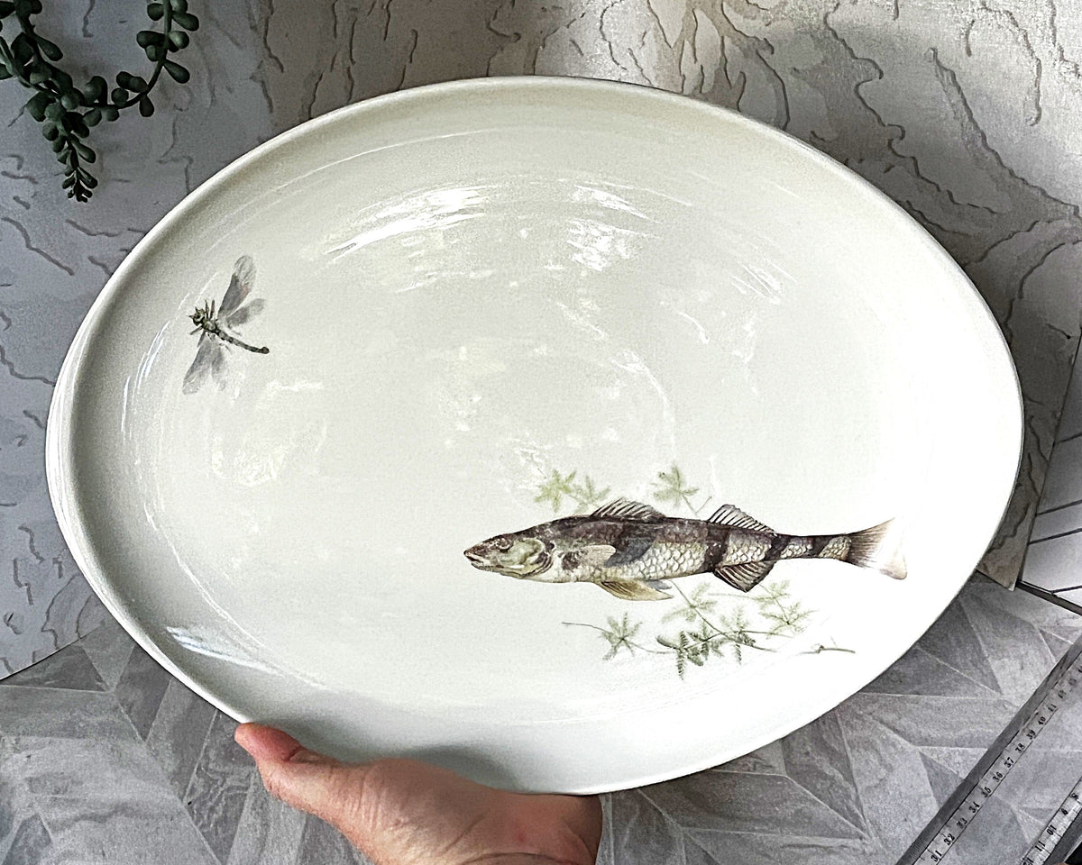 Dinnerware: Porzellan-Manufaktur Händel Bavaria Oval Fish & Dragonfly Serving Platter