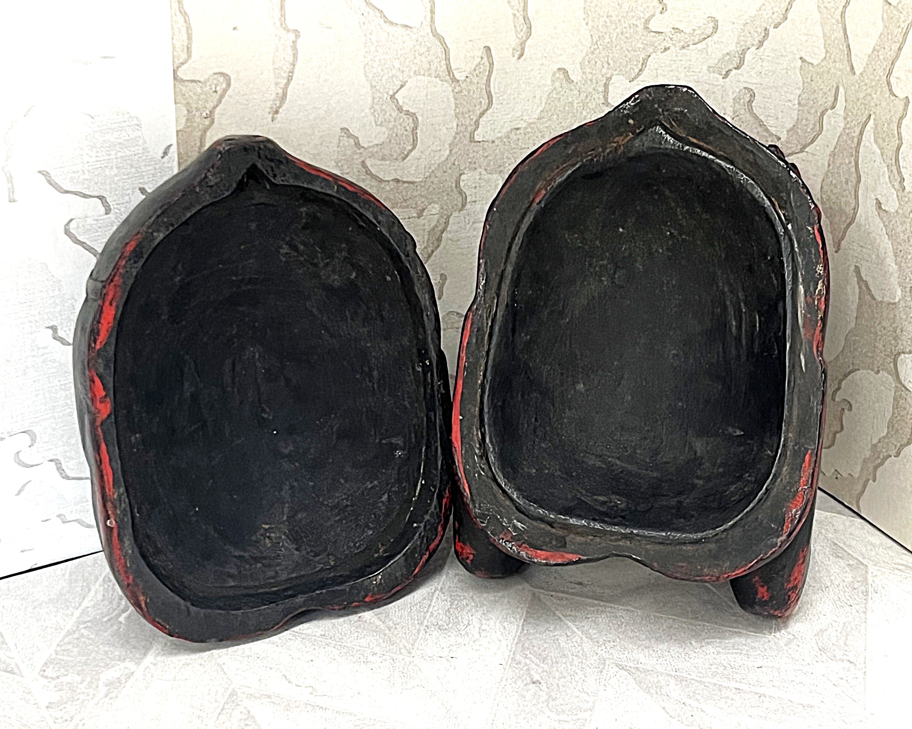 Carved Wood: Chinese Lacquer Frog Treen Storage Container